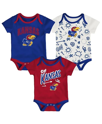 Outerstuff Baby Boys and Girls 3-Pack Kansas Jayhawks All Day Play Bodysuit Set