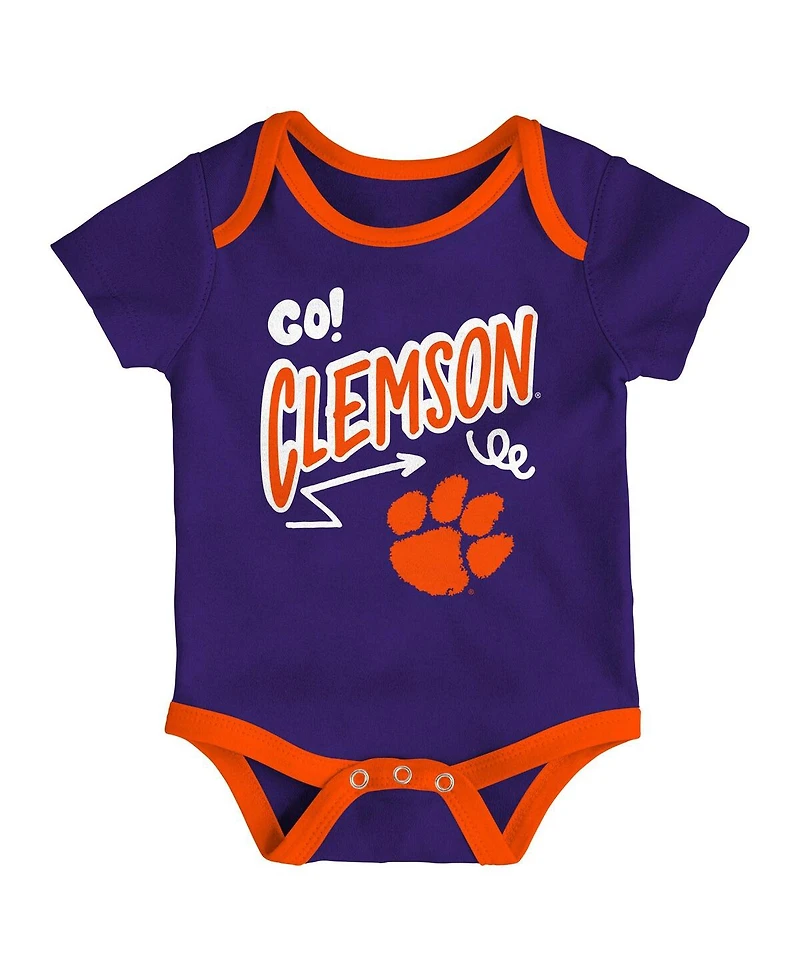 Outerstuff Baby Boys and Girls 3-Pack Clemson Tigers All Day Play Bodysuit Set