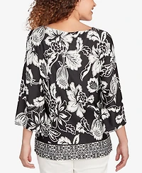 Ruby Rd. Petite Floral Geo Border Knit Top