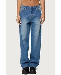 Edikted Women's Rorie Mid Rise Straight Leg Jeans