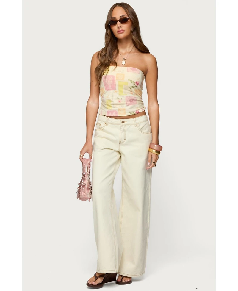 Edikted Womens Cicilla Vintage Mixed Print Tube Top