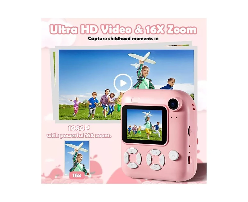 Kids Instant Print Camera with 32GB Card & 4 Rolls Paper, Dual-Lens 1080P Video Camera for Boys & Girls
