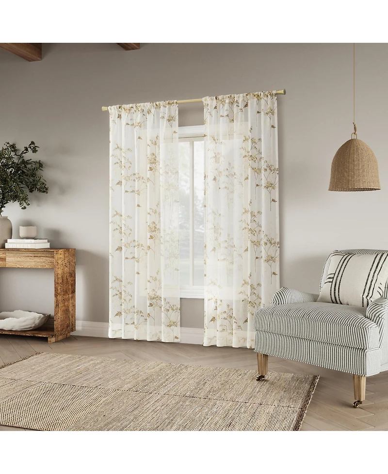 No. 918 Maeve Botanical Print Sheer Rod Pocket Curtain Panel