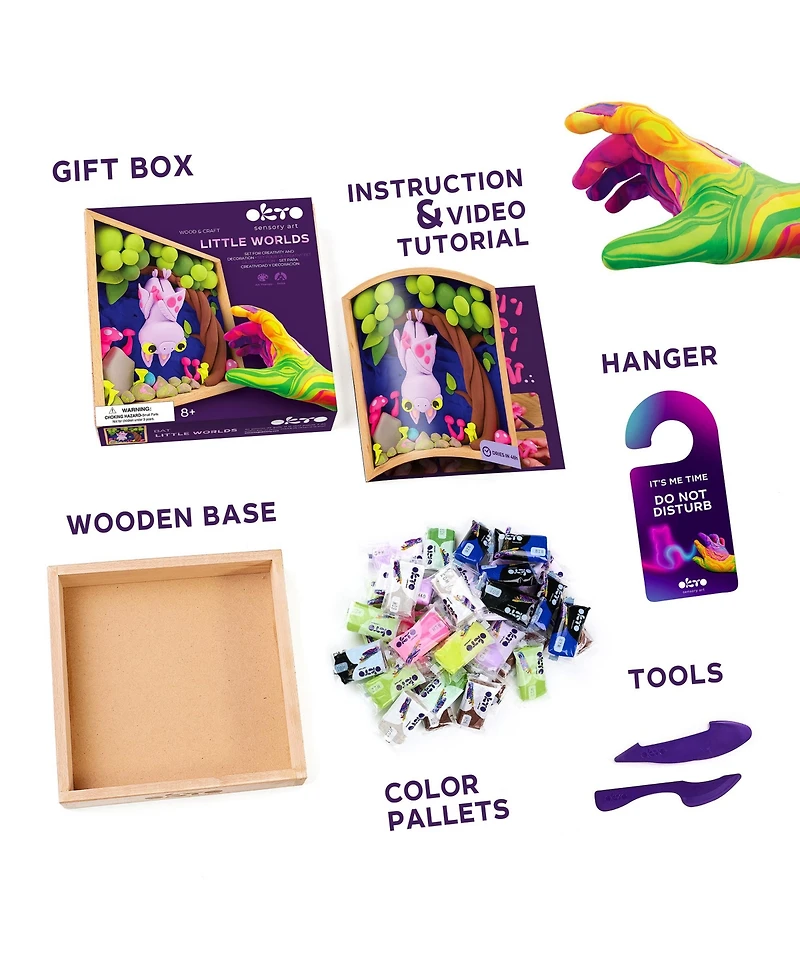 Okto Little Worlds - Bat - Foam Air-Dry Clay Wooden Art Kit (8.3 Square)