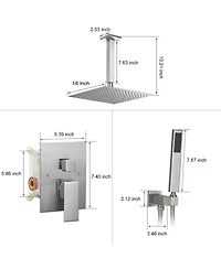 Greenspring Single-Handle 2-Spray Square High Pressure Shower Faucet with 16" Ceiling Head Chrome (Valve Included)