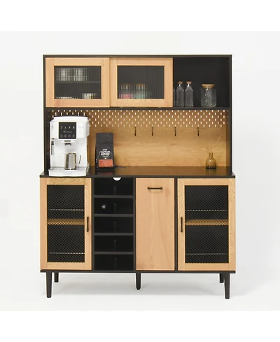 Casainc Buffet Sideboard Cabinet with Storage Door, Power Outlet and Wine Rack
