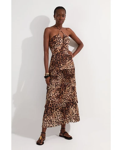 Karen Millen Women's Tiered Halterneck Midi Dress