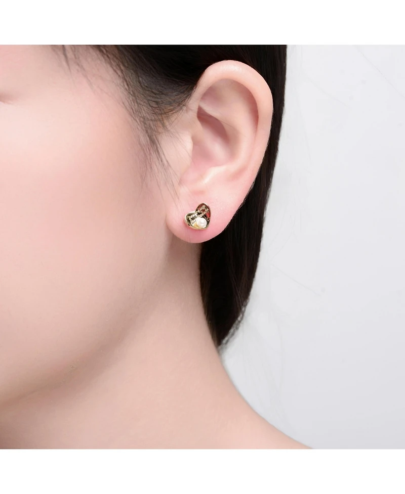 Rachel Glauber 14K Gold Plated with Mother of Pearl Heart Design Stud Earrings Engraving: "You are my heart forever"