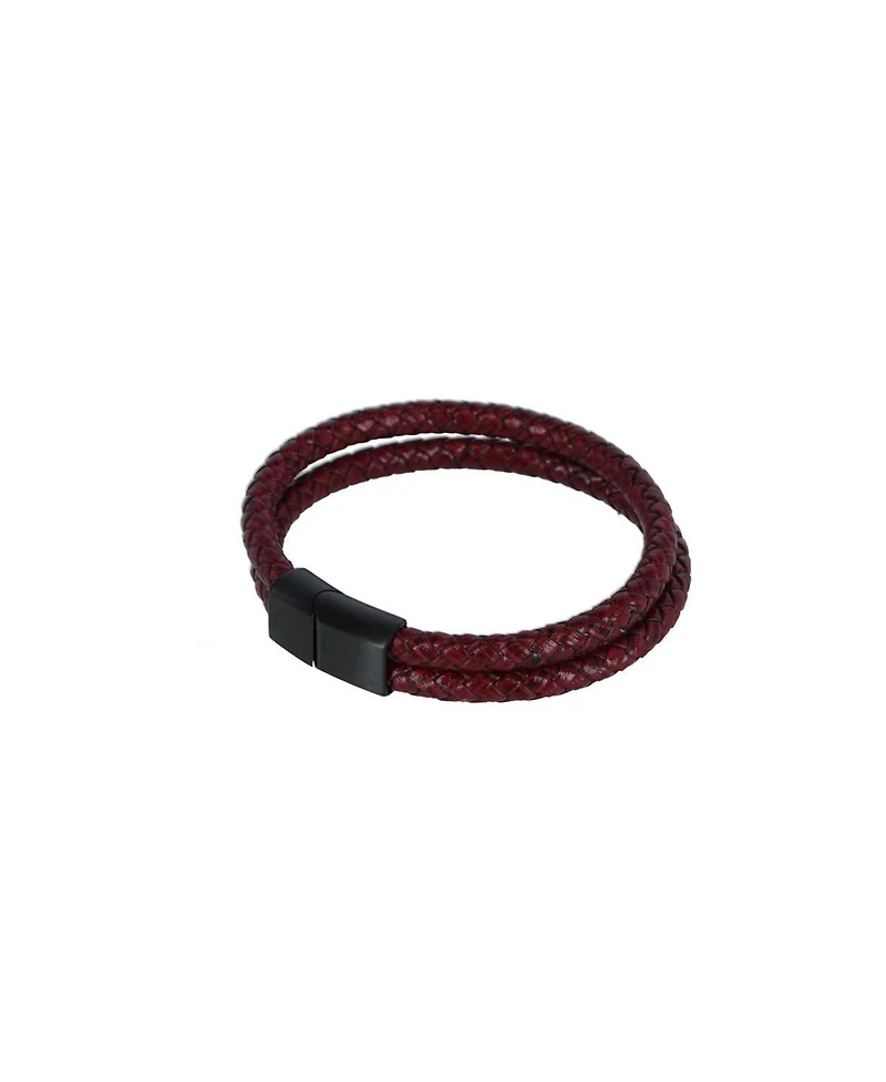Trafalgar Caleb's Crimson Braided Leather Secure Clasp Bracelet