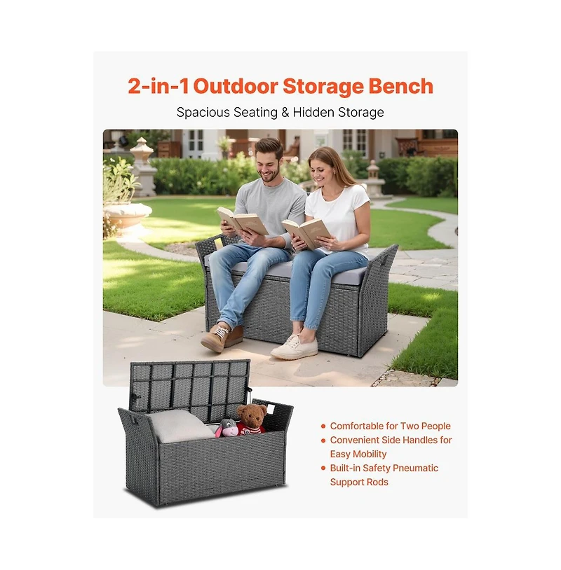Slickblue Outdoor Storage Bench Pe Rattan 40Gal Waterproof Deck Box with Seating