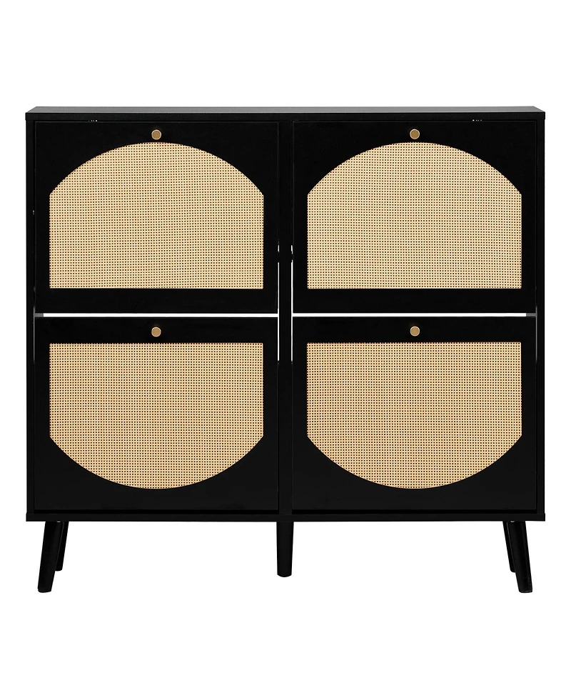 Slickblue 2 Rows of 4 Dump Buckets Shoe Cabinet with Frame High Legs and Wood Rattan Surface