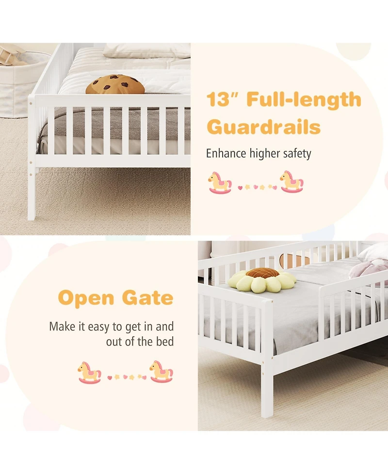 Gymax Twin Kids Bed Solid Wood Platform w/ Under-bed Storage & Cube