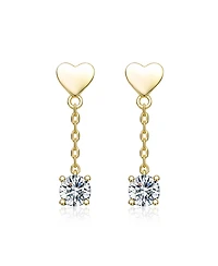 Rachel Glauber 14K Gold Plated with Clear Cubic Zirconia Heart Design Drop Earrings
