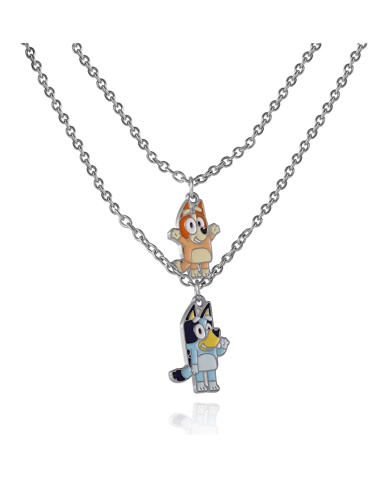 Bluey & Bingo Layered Pendant Necklace - Silver Tone - Kids Character Jewelry