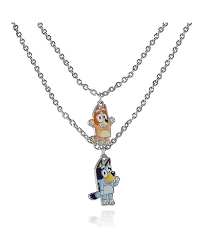 Bluey & Bingo Layered Pendant Necklace - Silver Tone - Kids Character Jewelry