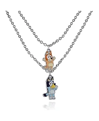 Bluey & Bingo Layered Pendant Necklace - Silver Tone - Kids Character Jewelry