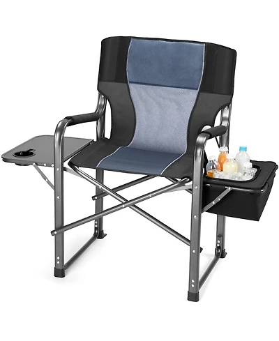 400lbs Extra Wide Folding Director s Chair with Cooler Bag & Side Table, Portable for Fishing, Patio, Tailgating