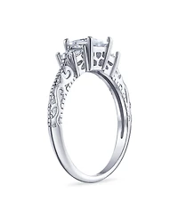 Bling Jewelry 3CT Royal Blue Cz Three Stone Past Present Future Cubic Zirconia Princess Cut Milgrain Filigree Promise Ring Sterling Silver