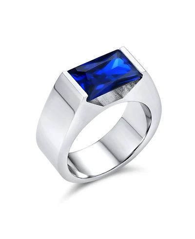 Bling Jewelry 4CTW Blue Emerald Cut Cz Statement Ring Stainless Steel – Modern Geometric Design