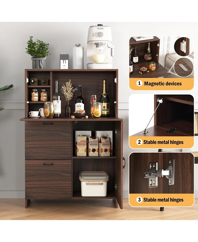 Casainc Desk Cabinet with Foldable Desktop, Storage Drawer and Shelves for Small Spaces