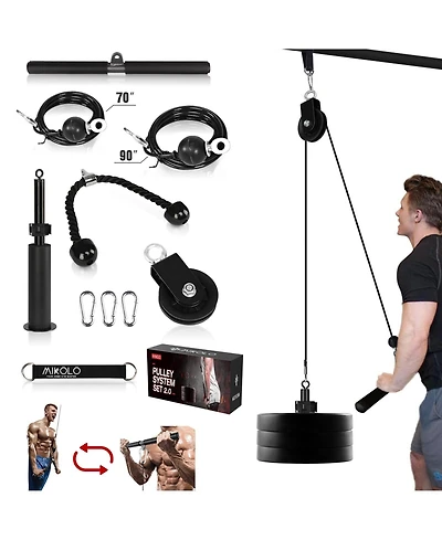 Mikolo Fitness Lat and Lift Pulley System, Dual Cable Machine(70'' and 90'') with Upgraded Loading Pin for Triceps Pull Down, Biceps Curl, Back, Forea