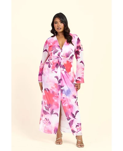 Fashion-szn Curve Women's Floral Twist Front Midi Dress