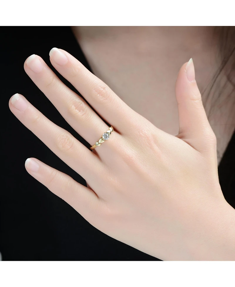 Rachel Glauber 14K Gold Plated with Clear Cubic Zirconia Heart Design Solitaire Ring