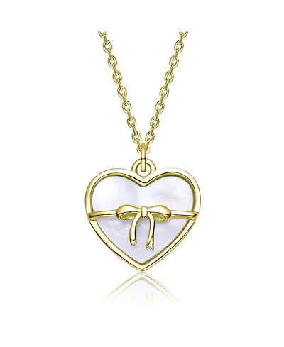 GiGiGirl 14K Gold Plated with White Mother Of Pearl Heart or Blue Enamel Bow Pendant Neckalce For Kids