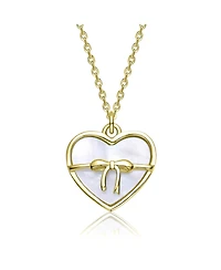 GiGiGirl 14K Gold Plated with White Mother Of Pearl Heart or Blue Enamel Bow Pendant Neckalce For Kids