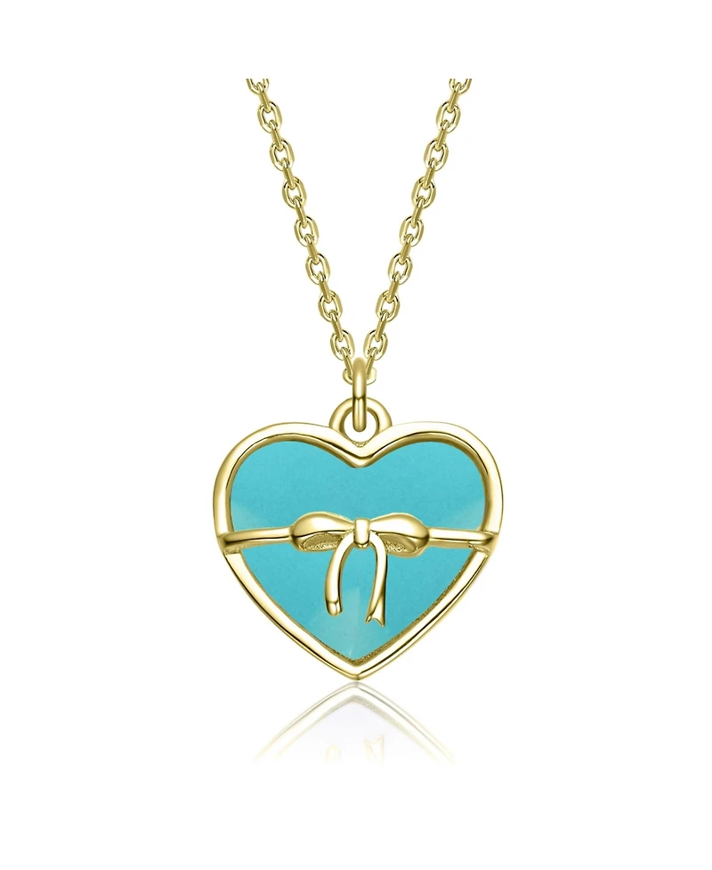 GiGiGirl 14K Gold Plated with White Mother Of Pearl Heart or Blue Enamel Bow Pendant Neckalce For Kids