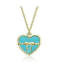 GiGiGirl 14K Gold Plated with White Mother Of Pearl Heart or Blue Enamel Bow Pendant Neckalce For Kids