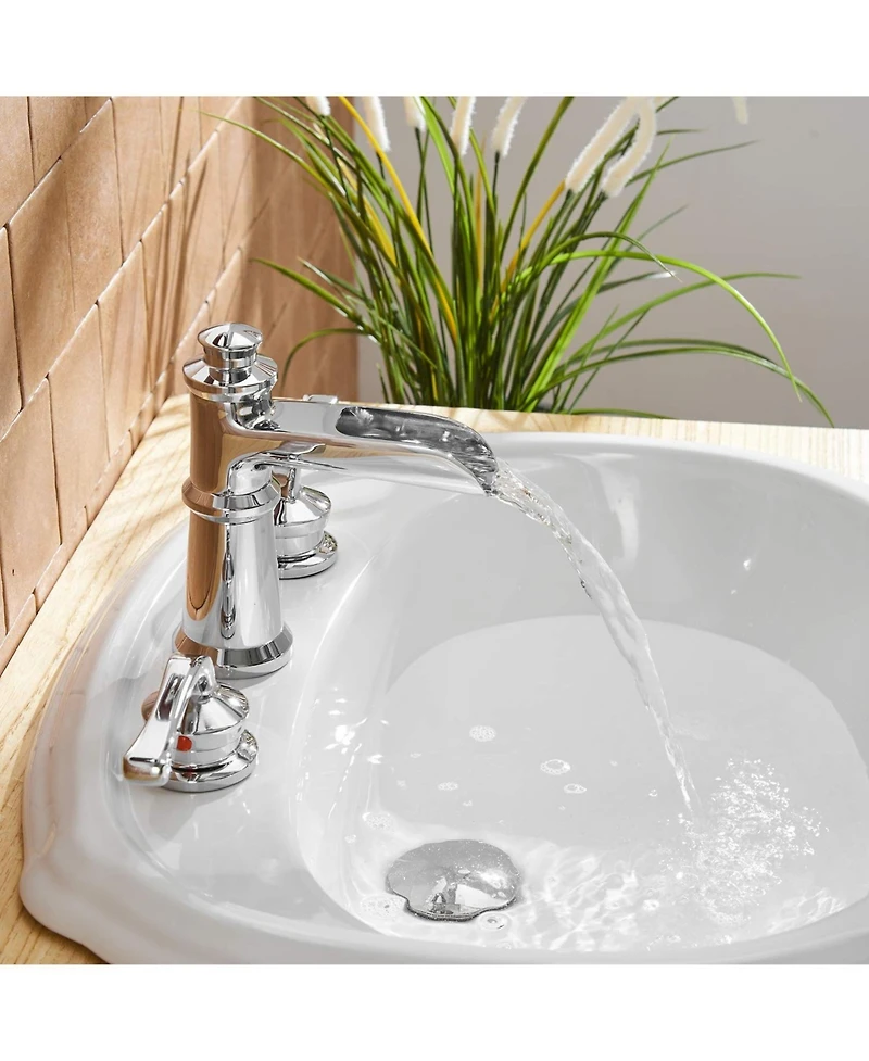 Greenspring 8 in. Waterfall Widespread 2-Handle Bathroom Faucet With Drain Assembly in Polished Chrome