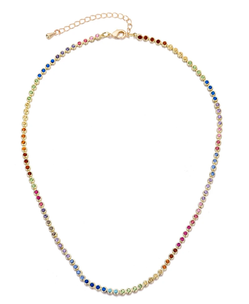 Adornia Gold Crystal Rainbow Tennis Neckalce
