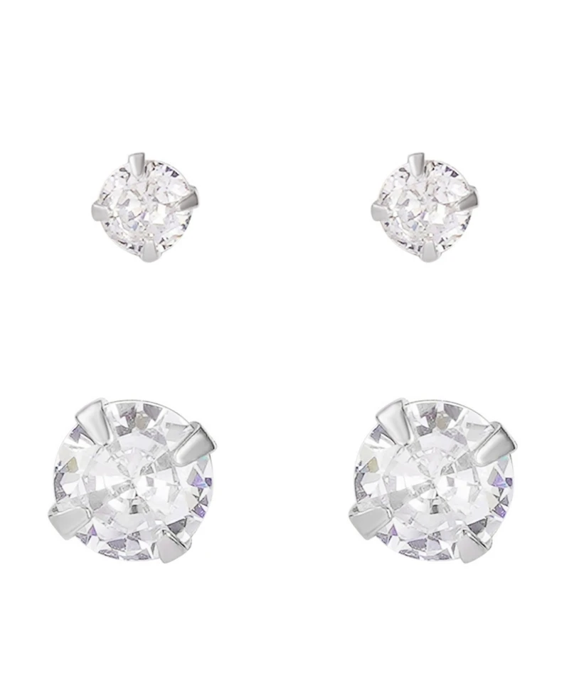 Adornia Sterling Silver Solitaire Stud Earrings Set