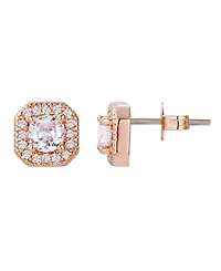 Adornia Rose Gold Cubic Zirconia Halo Square Cushion Stud Earrings