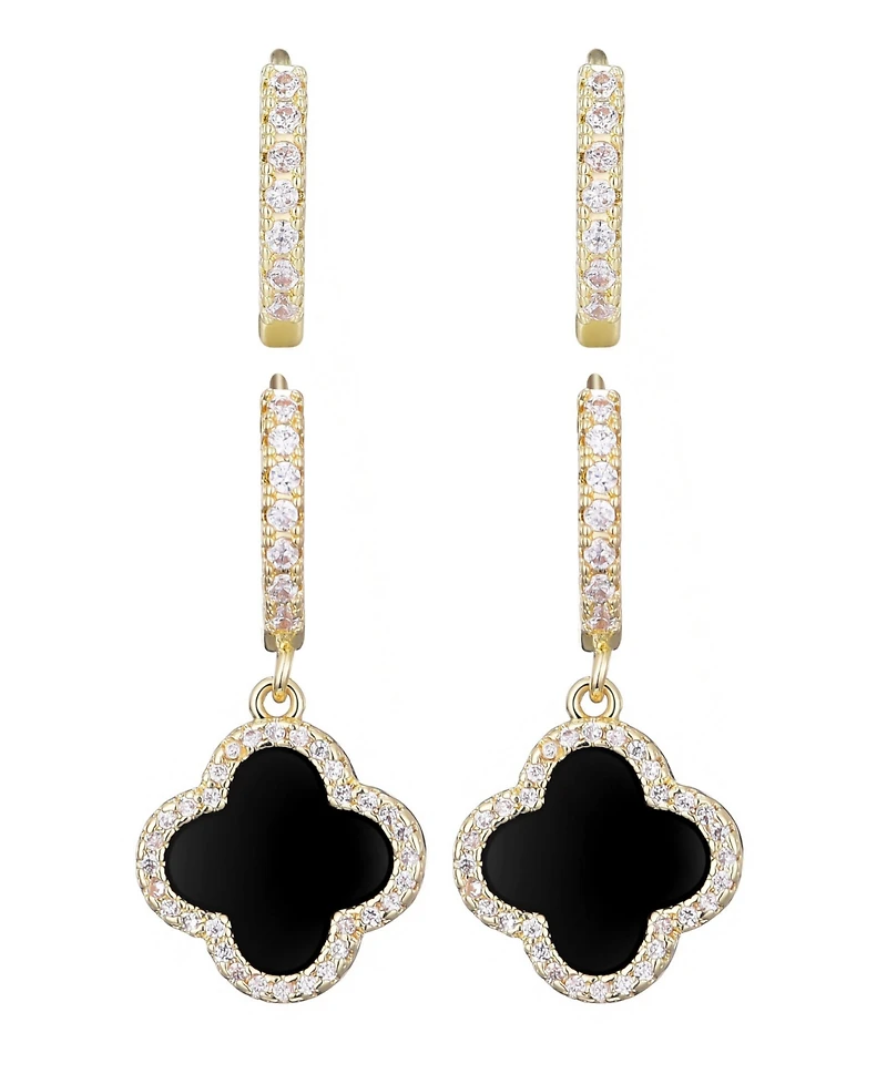 Adornia Gold Cubic Zirconia Halo Black Clover Huggie Set