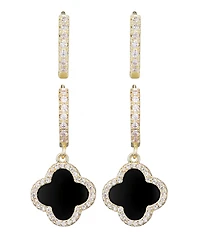 Adornia Gold Cubic Zirconia Halo Black Clover Huggie Set