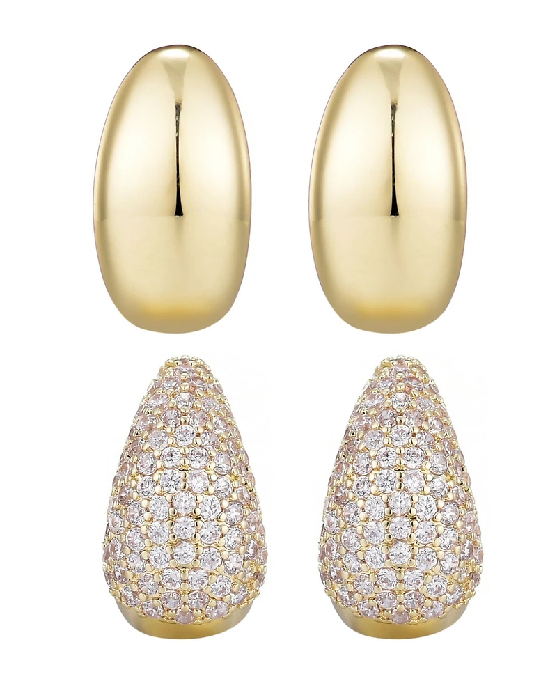 Adornia Gold Crystal and Plain Chunky Hoop Set
