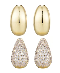 Adornia Gold Crystal and Plain Chunky Hoop Set