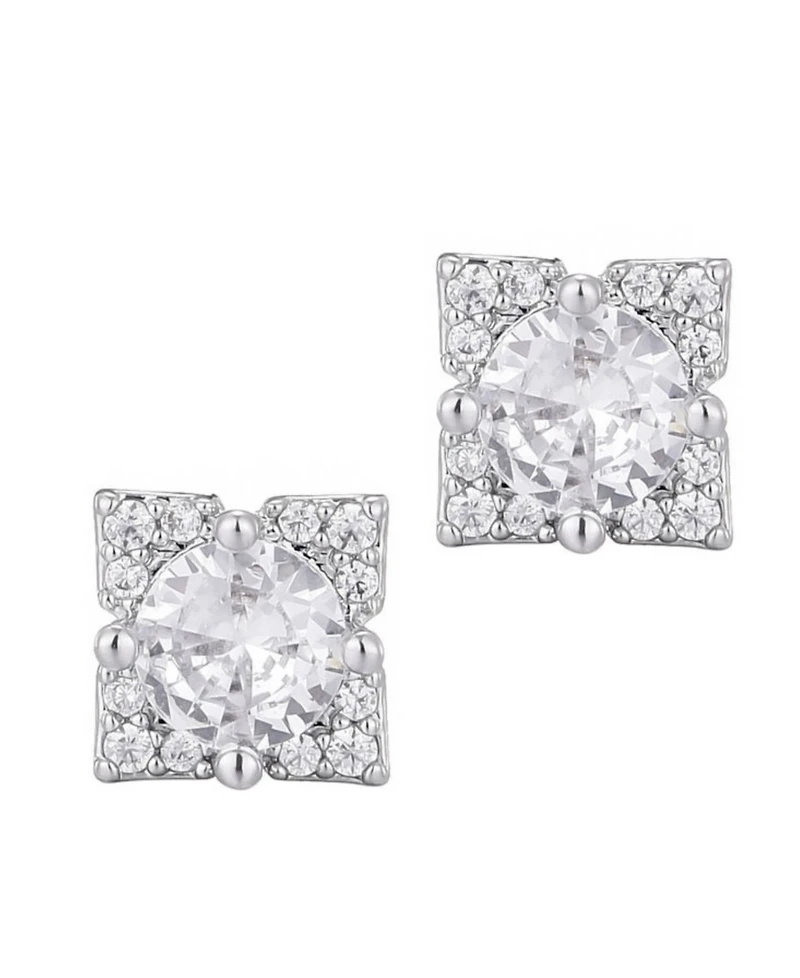 Adornia Silver Cubic Zirconia Flower-Shaped Halo Stud Earrings