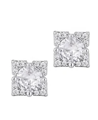Adornia Silver Cubic Zirconia Flower-Shaped Halo Stud Earrings
