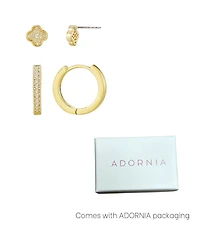 Adornia Gold Cubic Zirconia Huggie and Clover Stud Set