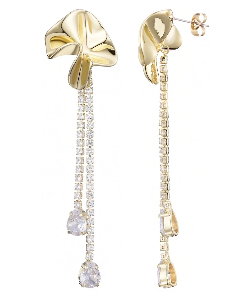 Adornia Gold Crystal Flower Tennis Drop Earrings