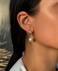 Adornia Gold Freshwater Pearl Cubic Zirconia Huggie Hoop Earrings