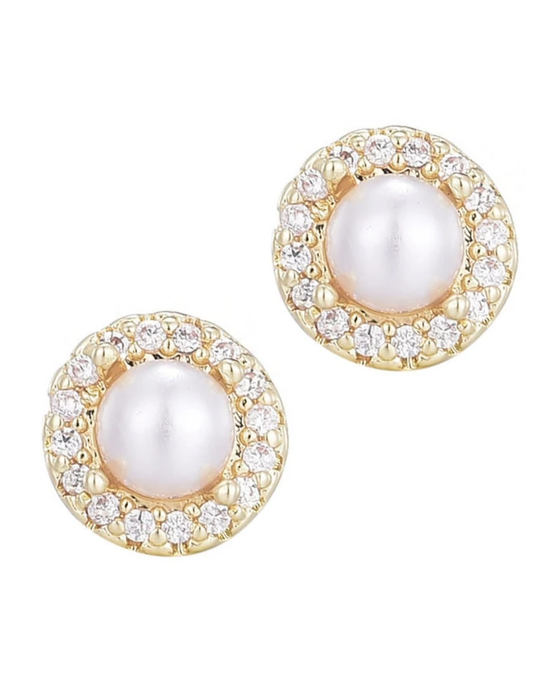 Adornia Gold Freshwater Pearl Cubic Zirconia Halo Stud Earrings