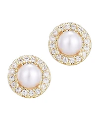 Adornia Gold Freshwater Pearl Cubic Zirconia Halo Stud Earrings