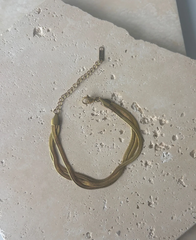 Adornia Tarnish Resistant Gold Multi-Strand Herringbone Chain Bracelet
