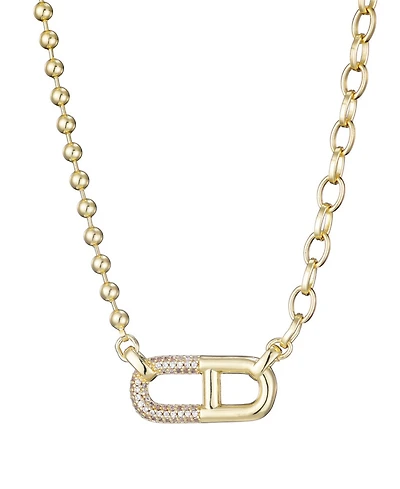 Adornia Gold Cubic Zirconia Mixed Chain Sideways Pendant Necklace