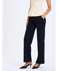 Miss Circle Women Yanin Navy Low-Rise Straight Leg Pants