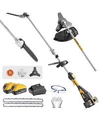 4-in-1 40V Max Power Cordless Electric Brush Cutter, String Trimmer, Pole Saw & Hedge Trimmer with 2× 4.0Amh Batteries and Charger